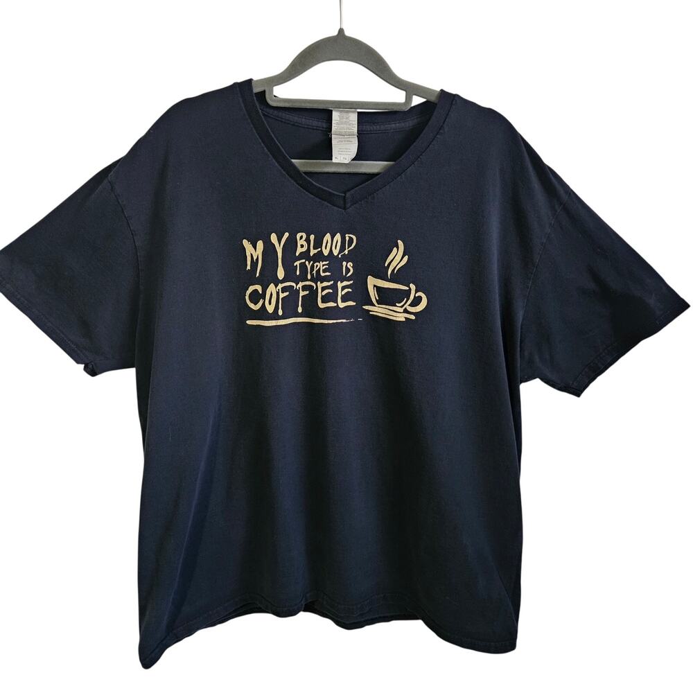 My Blood Type Is Coffee Graphic Tee shirt Black Funny Caffeine Mama Size XL